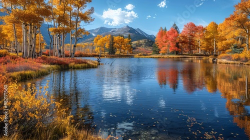 Autumn lake landscape with forest