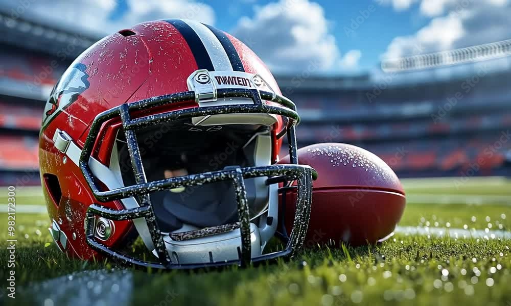American Football Helmet on Field American Football Helmet on Field