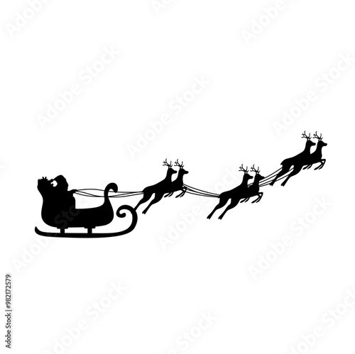 Santa Claus with reindeer silhouette. Vector Illustration.
