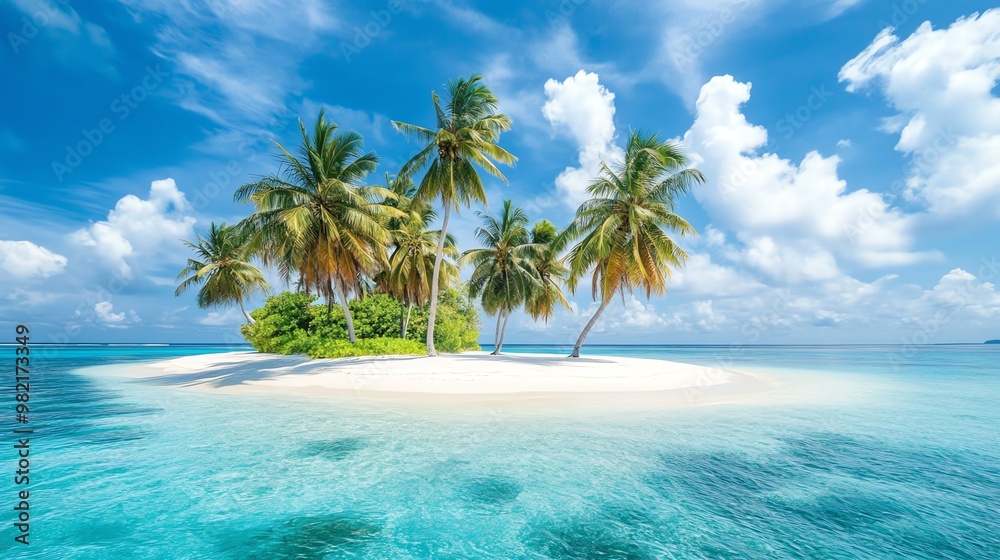 Tropical island with palm trees and clear blue water. Tropical island with palm trees and clear blue water.
