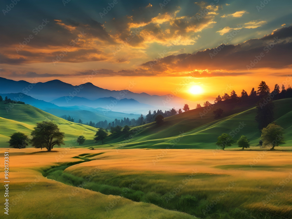 Fototapeta premium sunset over the mountains,Ai generated 