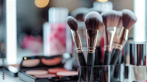 Assorted Makeup Brushes on a Vanity Table