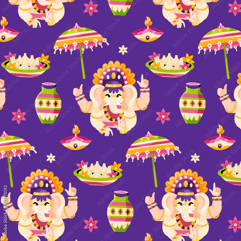 Fototapeta premium Ganesh Chaturthi pattern in flat style