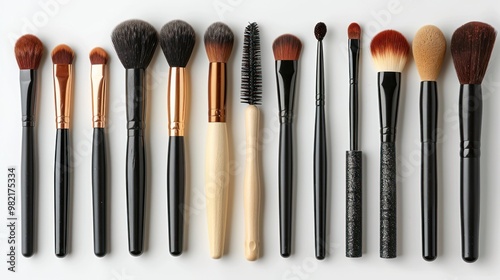 makeup tools on a white background.