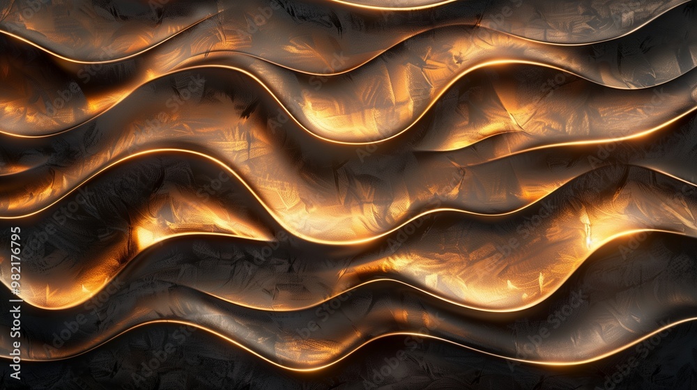 Abstract Metallic Waves with Golden Light – 3D Illustration of Glowing Fluid Shapes for Modern Design Backgrounds Abstract Metallic Waves with Golden Light – 3D Illustration of Glowing Fluid Shapes for Modern Design Backgrounds