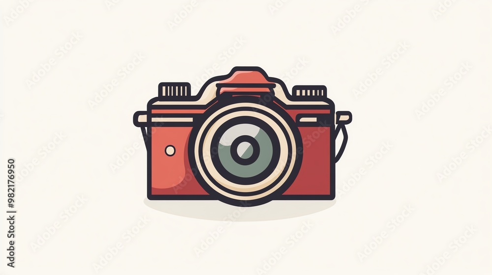Retro camera illustration in red and beige.
