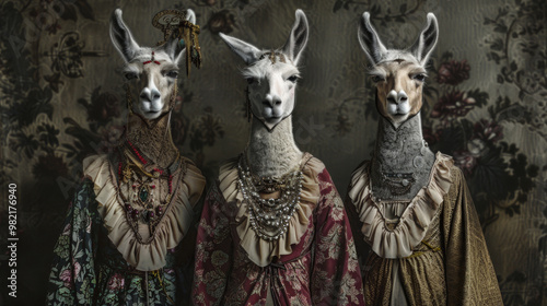 Wallpaper Mural Three Llamas in Regal Ornate Attire and Jewelry Torontodigital.ca