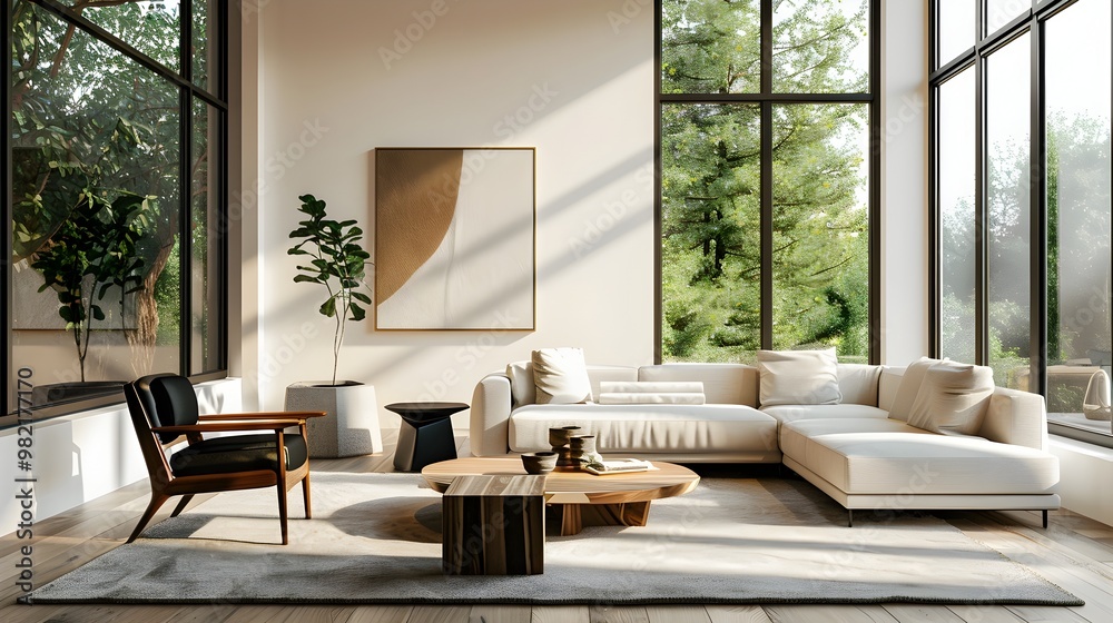 Sleek and Modern Minimalist Living Room with Abundant Natural Light and Decor Sleek and Modern Minimalist Living Room with Abundant Natural Light and Decor