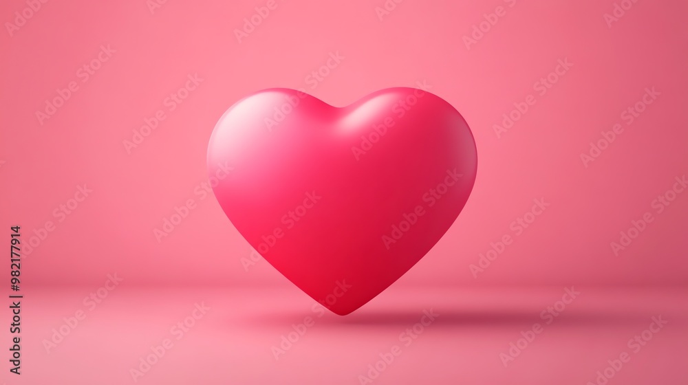 Single red heart floating on pink background. Single red heart floating on pink background.