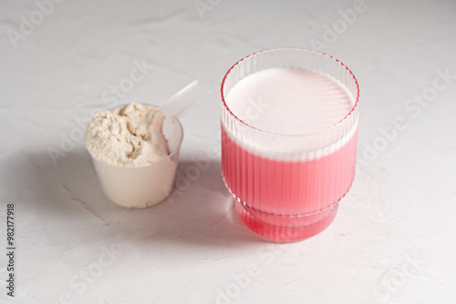 Collagen protein powder. Protein powder in a scoop