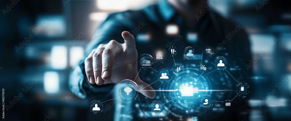 Fototapeta premium Using AI to Enhance Global Data Exchange, Customer Service, and HR Recruitment, growth business , add new customers 