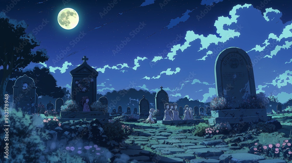 anime background for halloween of cemetery anime background for halloween of cemetery