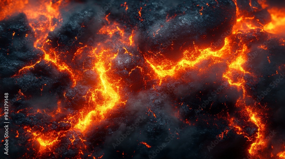 Molten Lava Flowing Through Dark Cinder Molten Lava Flowing Through Dark Cinder