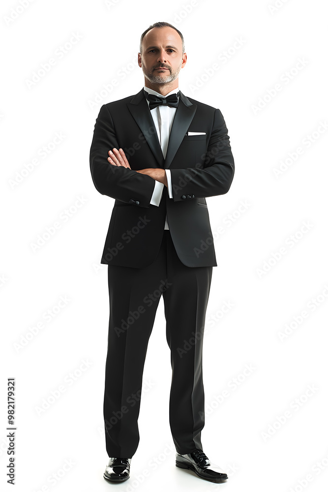 Corporate businessman in black suit standing front view isolated on white background Corporate businessman in black suit standing front view isolated on white background