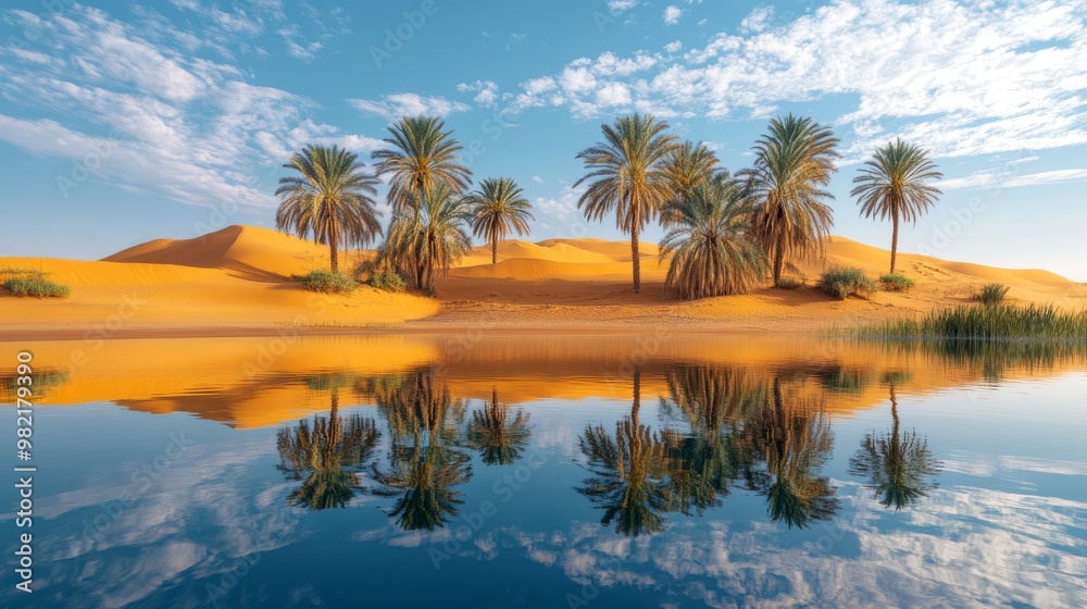 Palm Trees Reflected in a Desert Oasis Lake