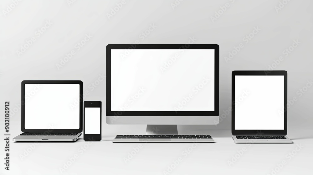 Three Laptops and a Smartphone on a White Table Three Laptops and a Smartphone on a White Table