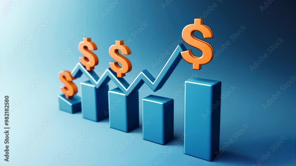 A visual representation of growth with blue bars and dollar symbols