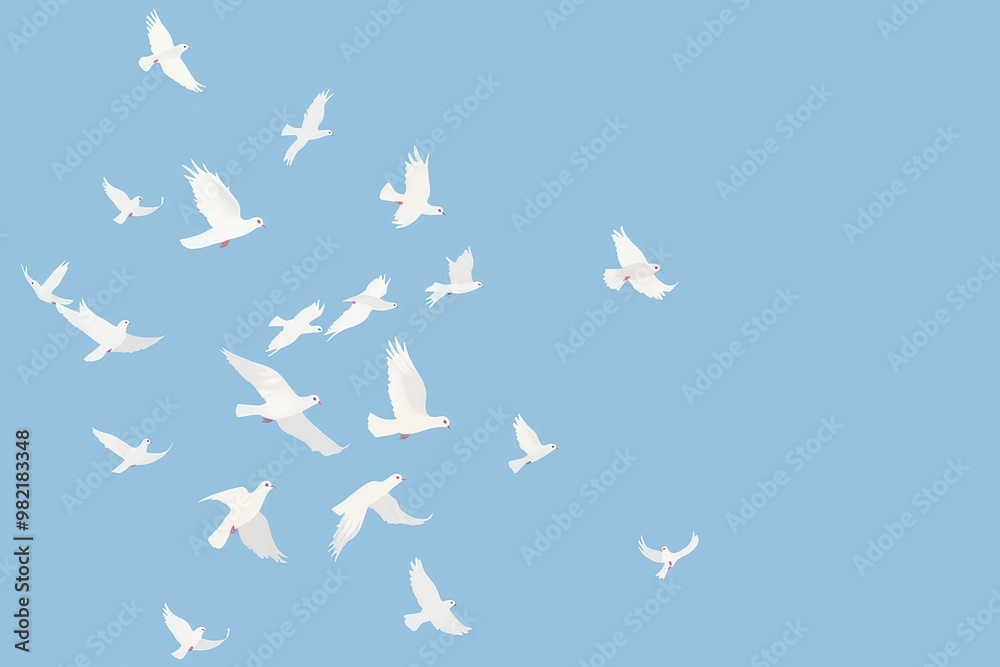 Fototapeta premium A collection of cartoon-style blue birds showcasing various poses and expressions.. Beautiful simple AI generated image