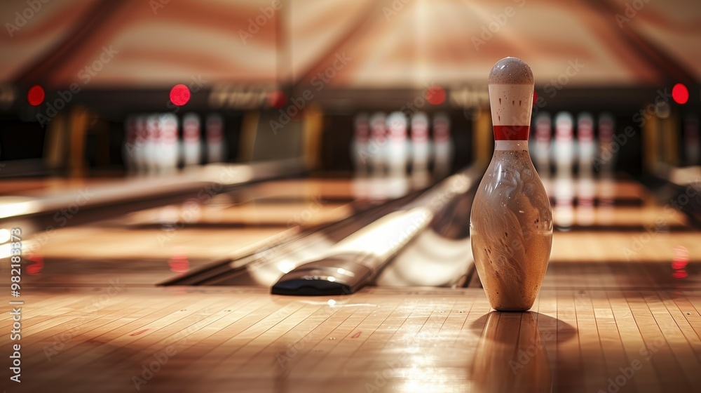 A bowling pin lying on its side, with a shadow cast on the floor, suggesting a recent game. A bowling pin lying on its side, with a shadow cast on the floor, suggesting a recent game.