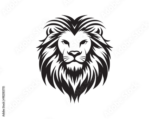 Lion head vector illustration in black and white, lion logo silhouette tattoo design