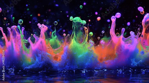 Abstract Liquid Art Splash with Vibrant Colors and Reflections