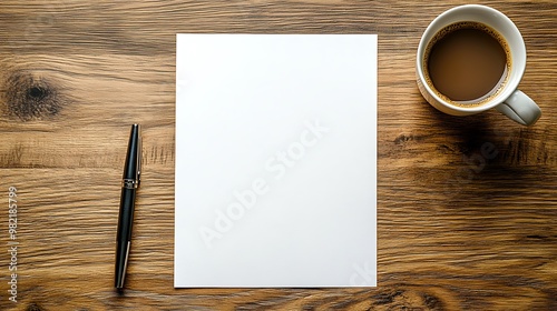 The white paper on the wooden table.