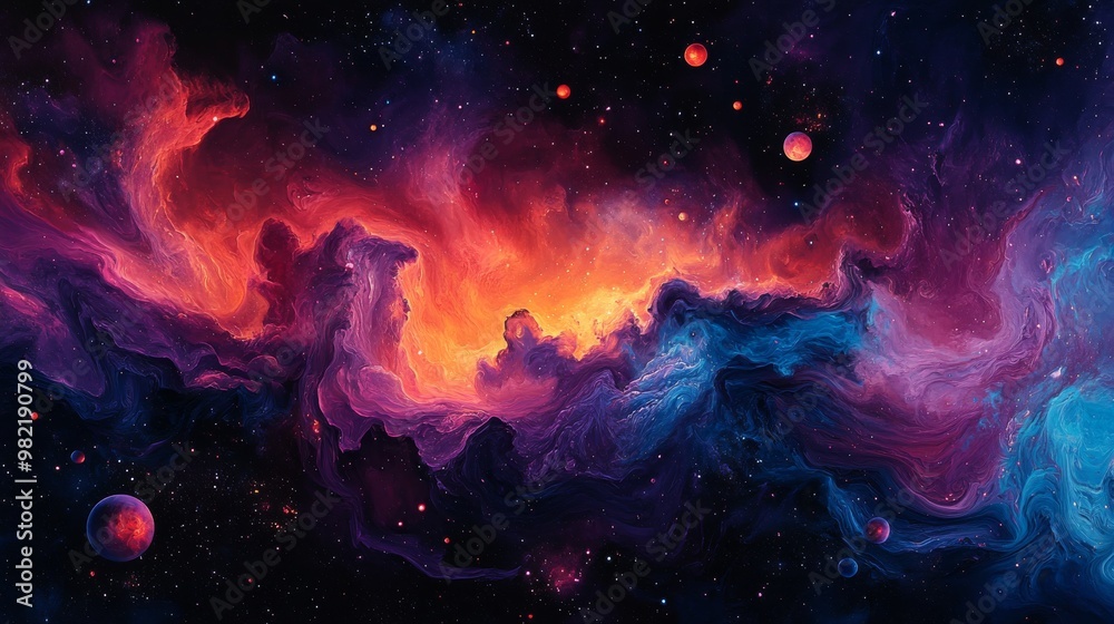 Cosmic Nebula with Planets and Stars Cosmic Nebula with Planets and Stars
