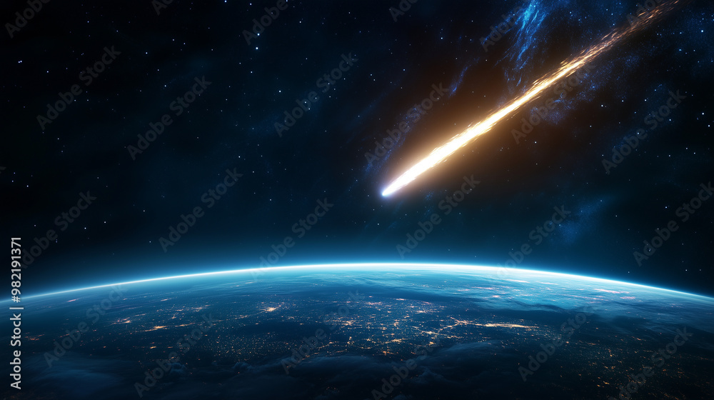 Meteor flying next to a planet in space. Meteor flying next to a planet in space.