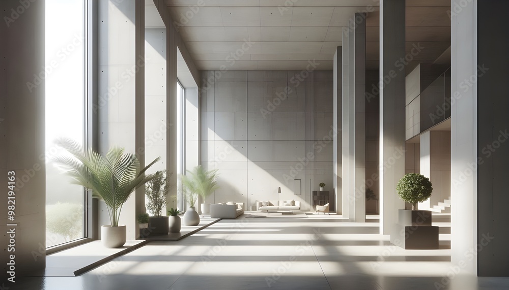 Fototapeta premium Minimalistic concrete interior with columns