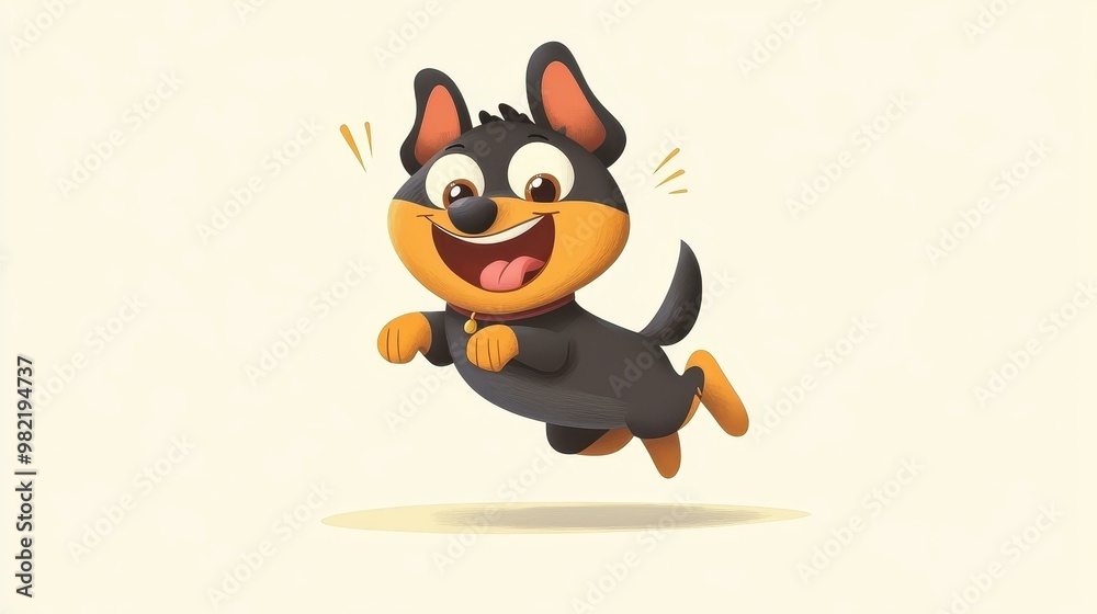 A joyful cartoon dog leaps in delight, showcasing vibrant colors and textures in a fun, lively illustration.