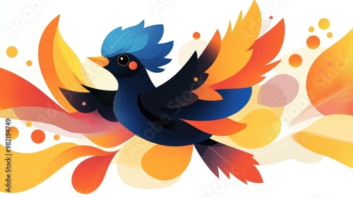 A vibrant vector art showcases a bird with a striking blue head, celebrating the beauty of urban nature. photo