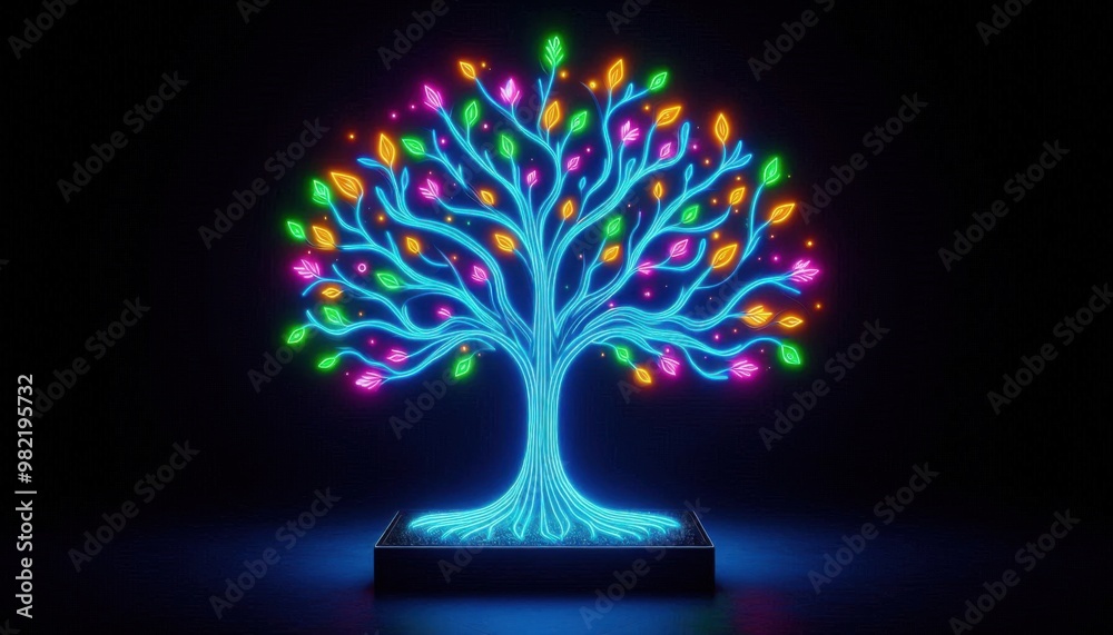 tree with colorful leaves neon sign tree with colorful leaves neon sign