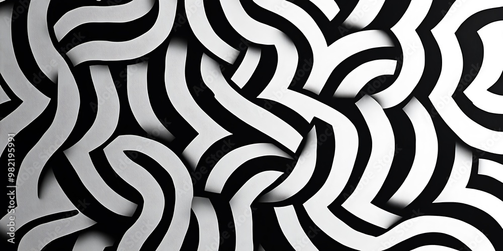 Obraz premium Abstract Wavy Lines and Organic Shapes Seamless Pattern in Black and White Doodle 