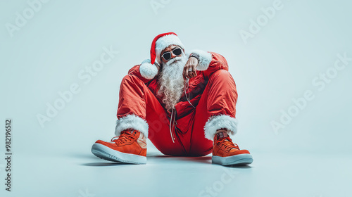 Santa Claus embraces a cool urban vibe while dressed in a bright red outfit and stylish sneakers, radiating holiday cheer and swagger
