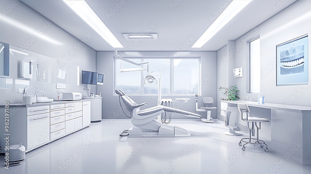 Sleek and Modern Dental Office Interior Design with Advanced Equipment and Bright Lighting Sleek and Modern Dental Office Interior Design with Advanced Equipment and Bright Lighting