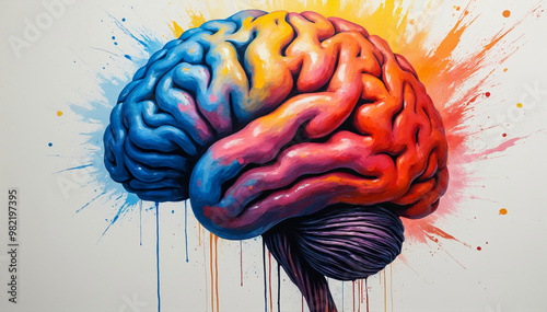 Colorful brain painting on white canvas. Generative AI