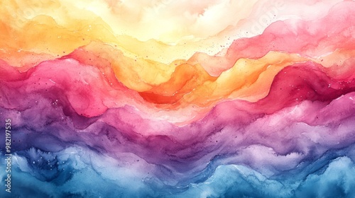 Abstract Watercolor Landscape with Warm and Cool Tones