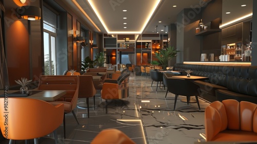 Interior of a new stylish luxuary hotel restaurant