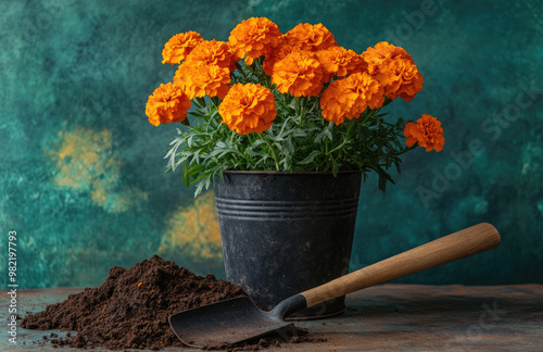 Soil and flowers background. Created with Ai