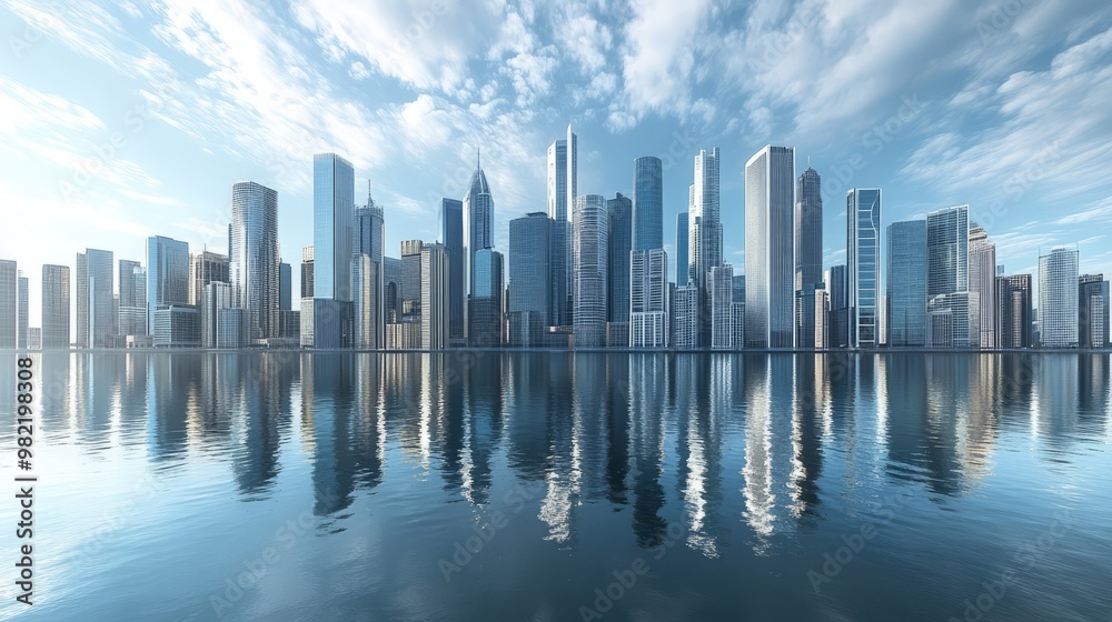 Modern Urban Skyline Reflected in Water Modern Urban Skyline Reflected in Water