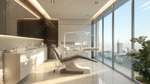 Sleek and Modern Dental Office Interior Design with Advanced Equipment and Bright Lighting