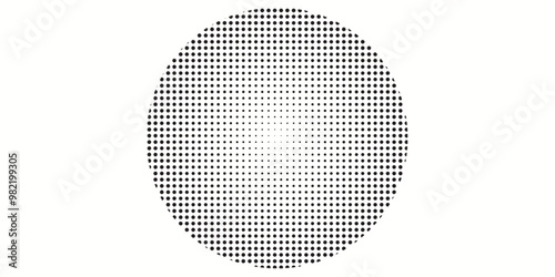 Circle dot frame. Circular border with halftone effect. Modern faded ring. Rounded semitone shape. Ballpoint boarding house. Dotted geometric pattern