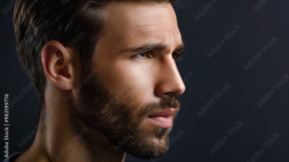 Fototapeta premium Handsome Man with Beard and Serious Expression Portrait in High Definition Photograph