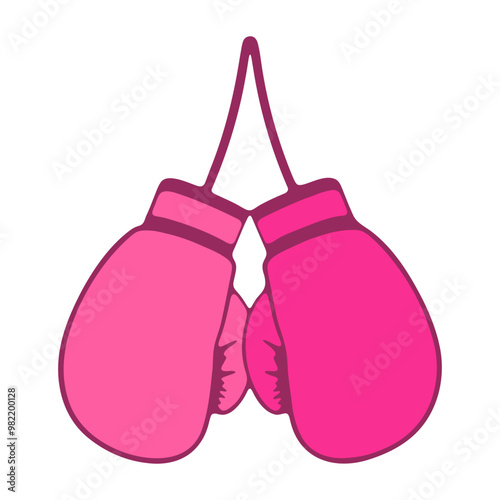 A pair of pink boxing gloves hanging on a white background