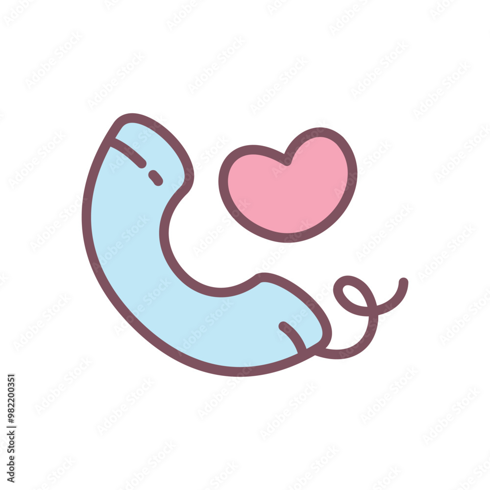 Cute phone handset icon. Hand drawn illustration of a blue handset with a heart speech bubble isolated on a white background. Kawaii St. Valentine day sticker. Vector 10 EPS. Cute phone handset icon. Hand drawn illustration of a blue handset with a heart speech bubble isolated on a white background. Kawaii St. Valentine day sticker. Vector 10 EPS.