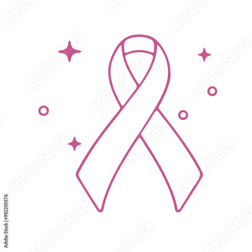 A pink ribbon symbol with stars and circles, representing breast cancer awareness