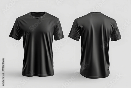 Photo men's 3d rendering black t-shirt front and back mockup template 