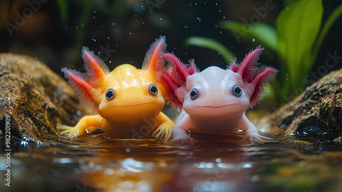 Cute colored baby Axolotl