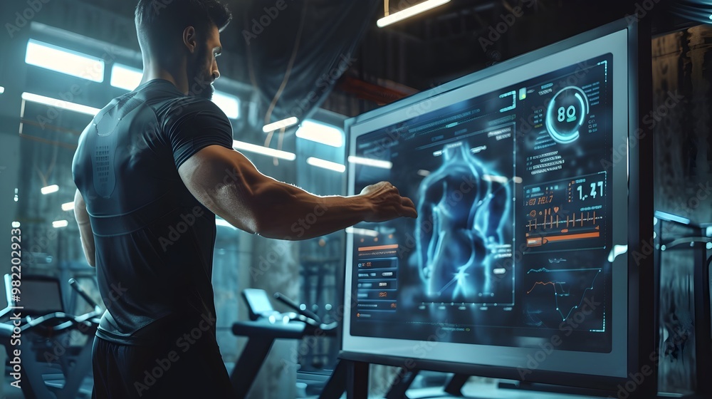 AI Powered Personal Fitness Trainer Providing Customized Workout Guidance in High Tech Gym