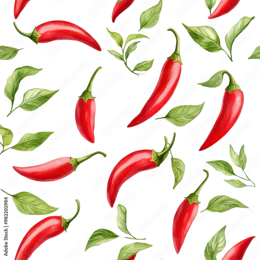 Watercolor seamless pattern of chili peppers, isolated on a white background. PNG Watercolor seamless pattern of chili peppers, isolated on a white background. PNG